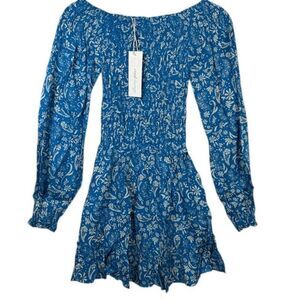 NEW! Cool Change Stevie Dress Meadow Print Cobalt Vanilla Ruched Size Small